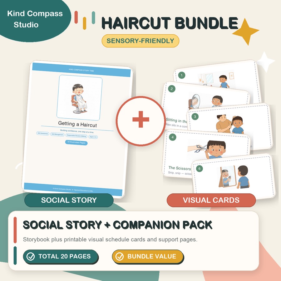 Haircut social story and visual cards bundle preview
