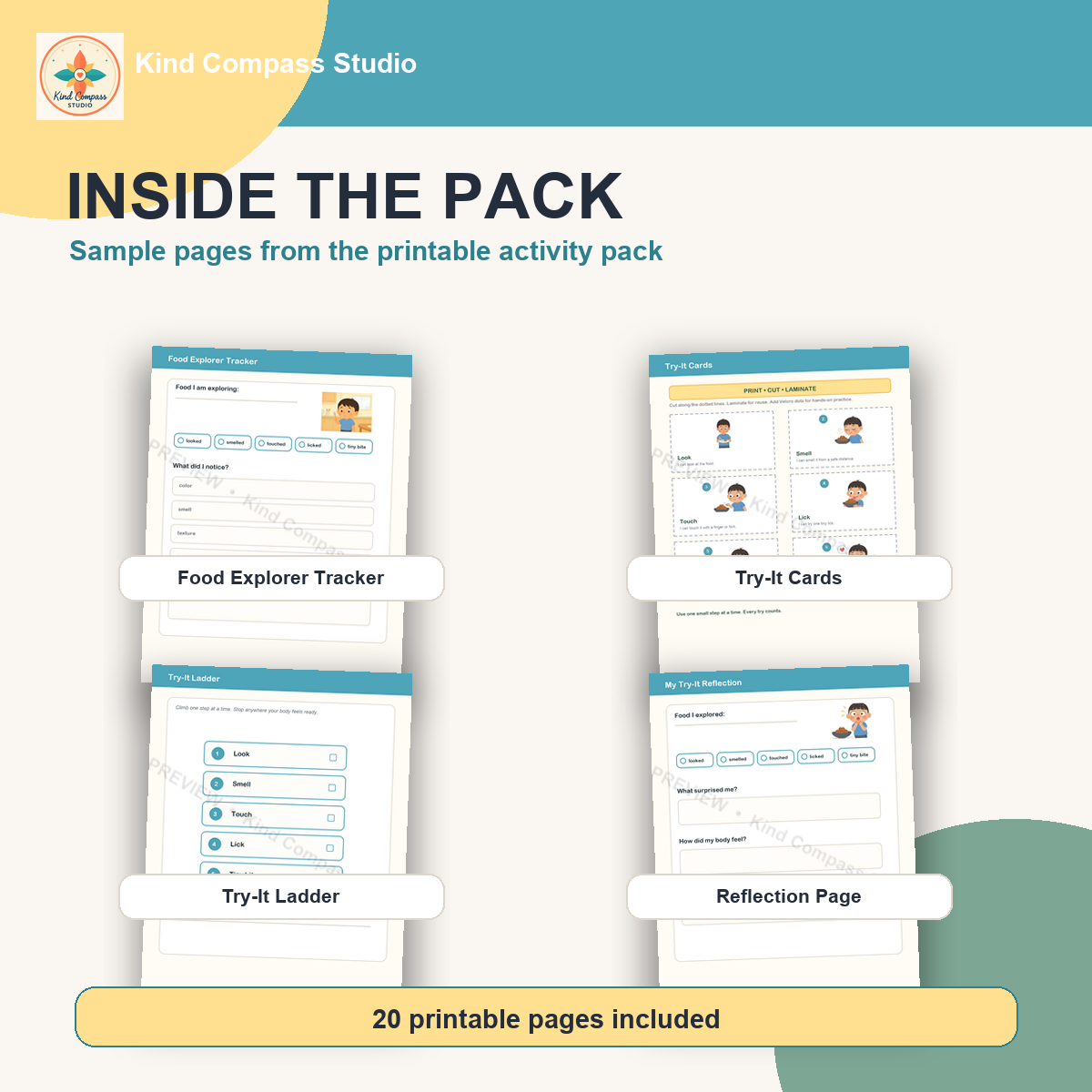 Trying new food activity pack inside pages preview